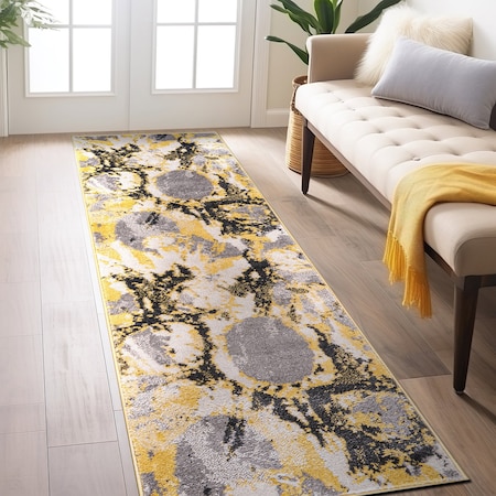 World Rug Gallery Contemporary Abstract Circles Non Shedding Soft Area Rug 2' x 7' Yellow 389YELLOW2x7